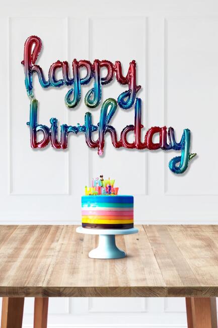 Happy Birthday El Yazısı İmza Folyo Balon Gökkuşağı Deniz Kızı Tema Balon - 2