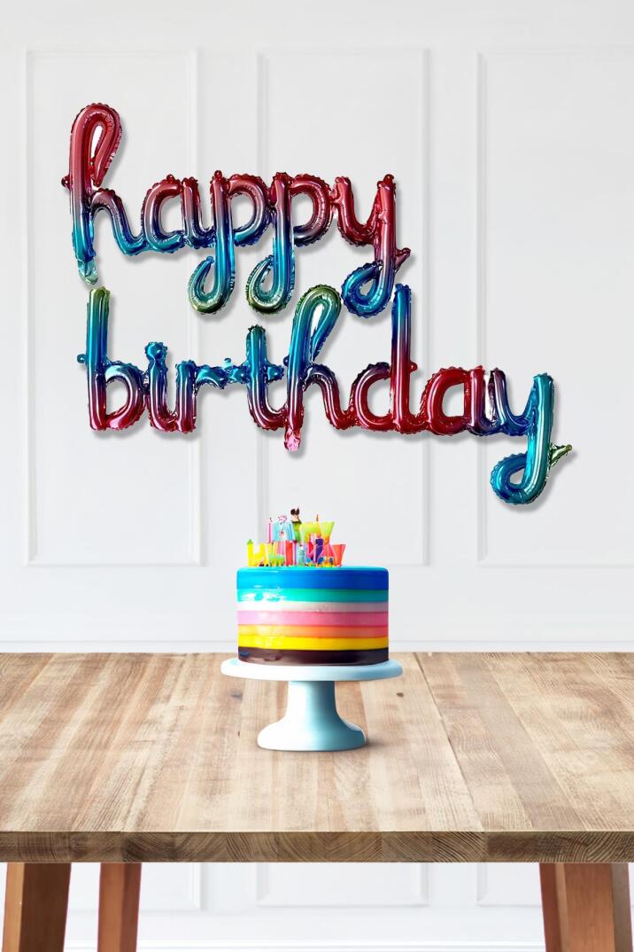 Happy Birthday El Yazısı İmza Folyo Balon Gökkuşağı Deniz Kızı Tema Balon - 2