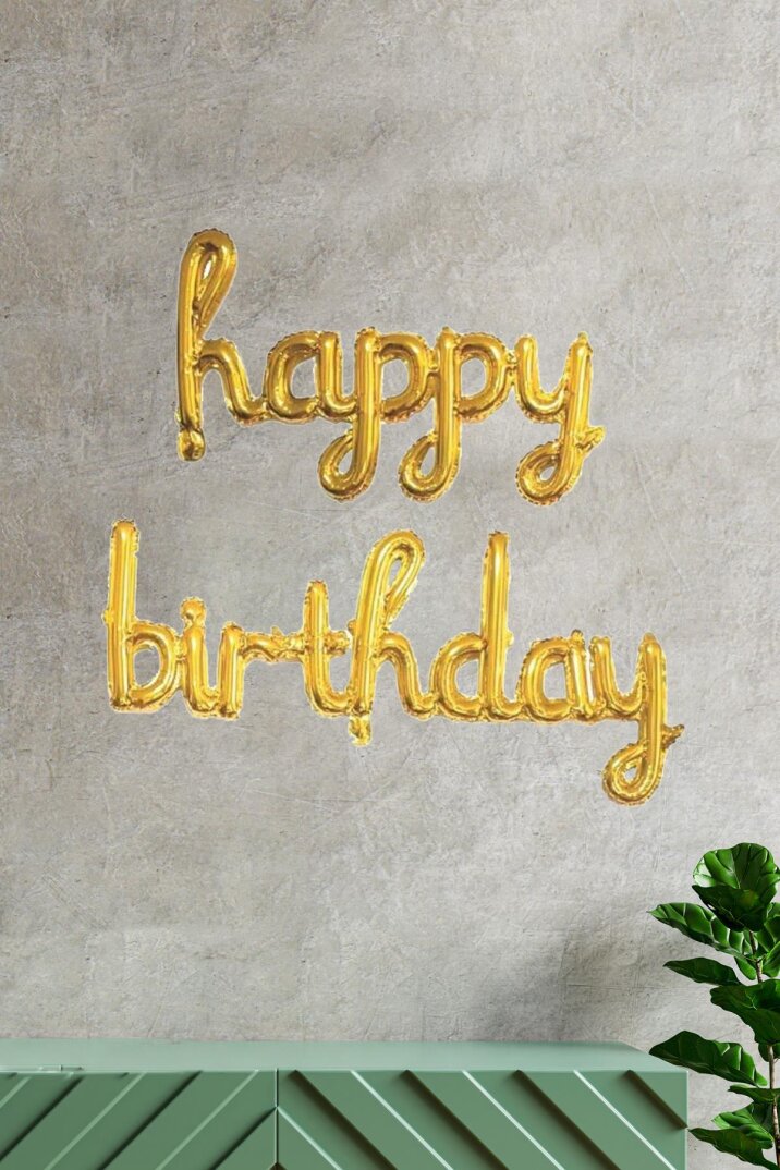 Happy Birthday El Yazısı İmza Folyo Balon Gold Renk Doğum Günü Parti Balonu - 1