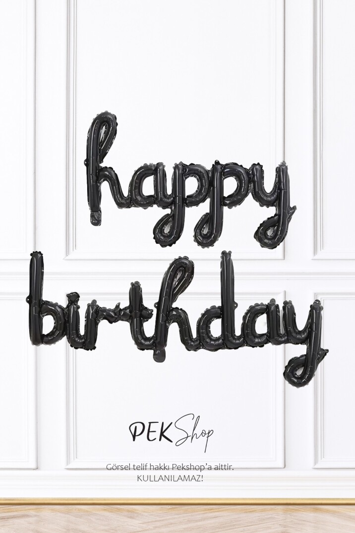 Happy Birthday El Yazısı Siyah Folyo Balon - 1