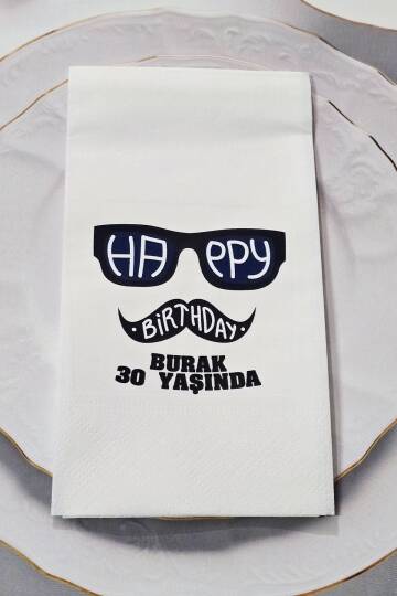 Happy Birthday Gözlük Bıyık Konsept Baskılı Peçete