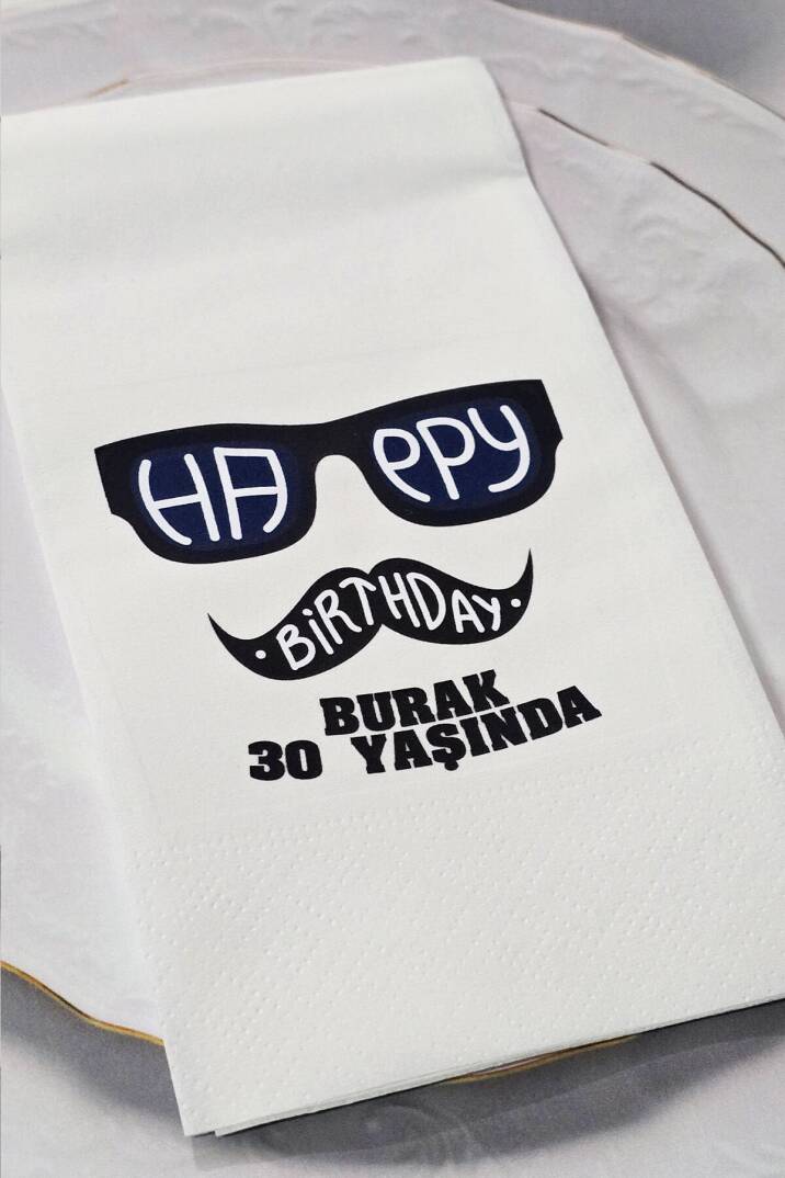 Happy Birthday Gözlük Bıyık Konsept Baskılı Peçete - 2