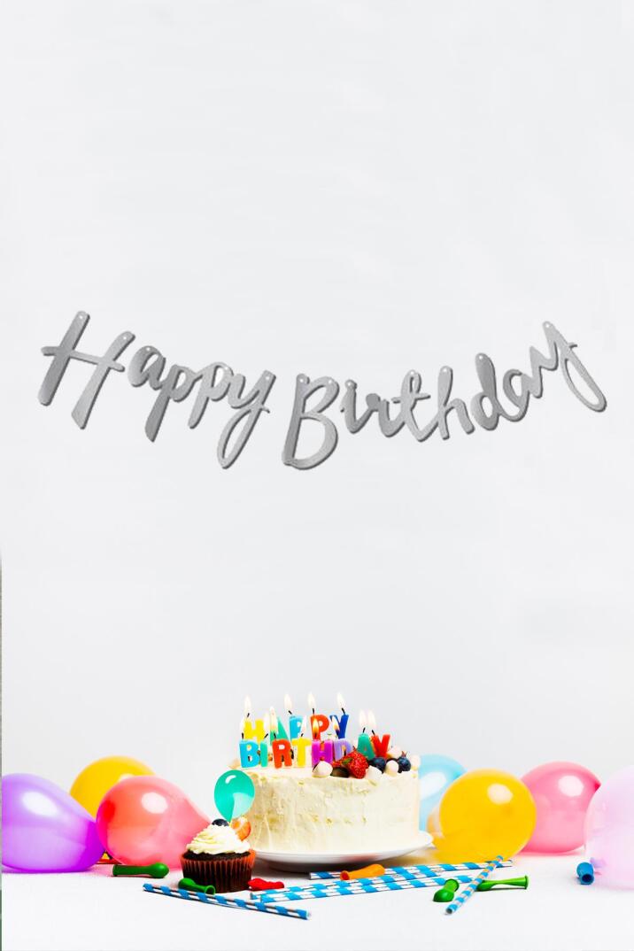 Happy Birthday Gümüş Doğum Günü Banner Kaligrafi Banner Yazı Gümüş - 1