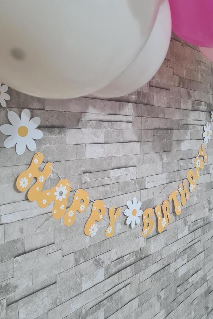 Happy Birthday Papatya Tema Banner Papatya Konsept Duvar Süsü - 1