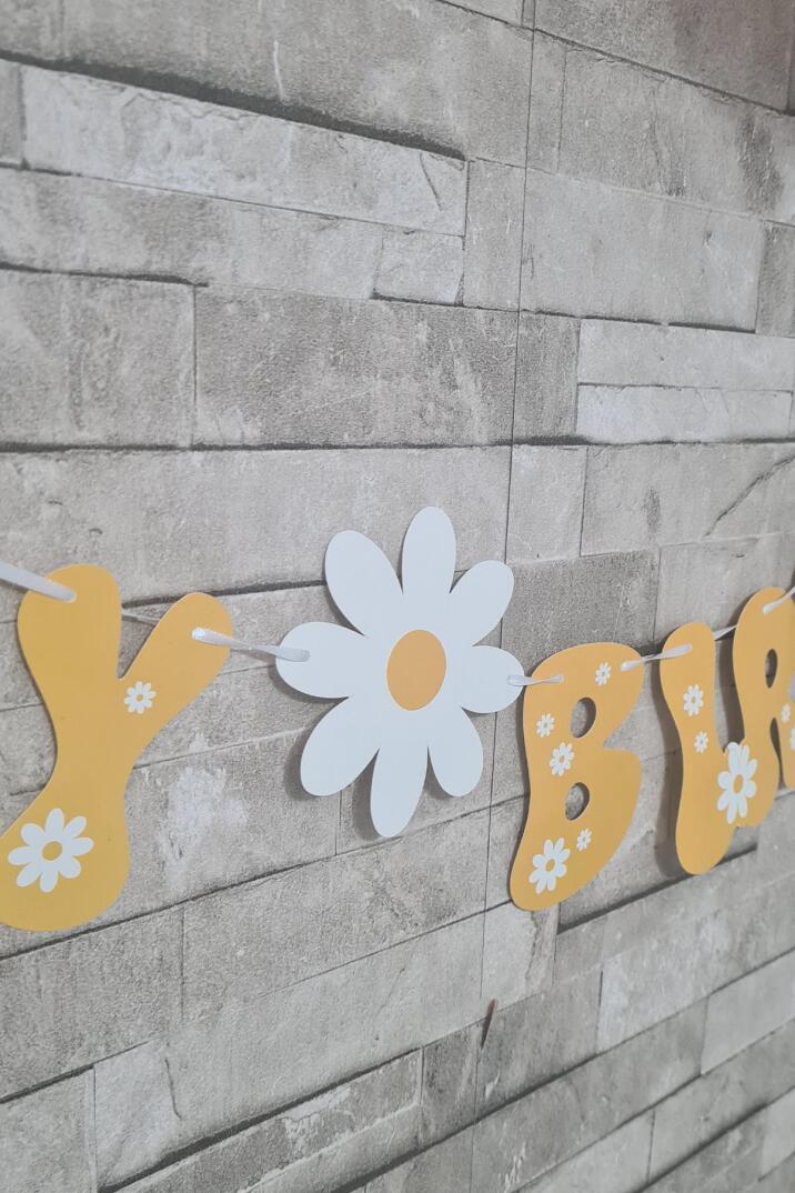 Happy Birthday Papatya Tema Banner Papatya Konsept Duvar Süsü - 4