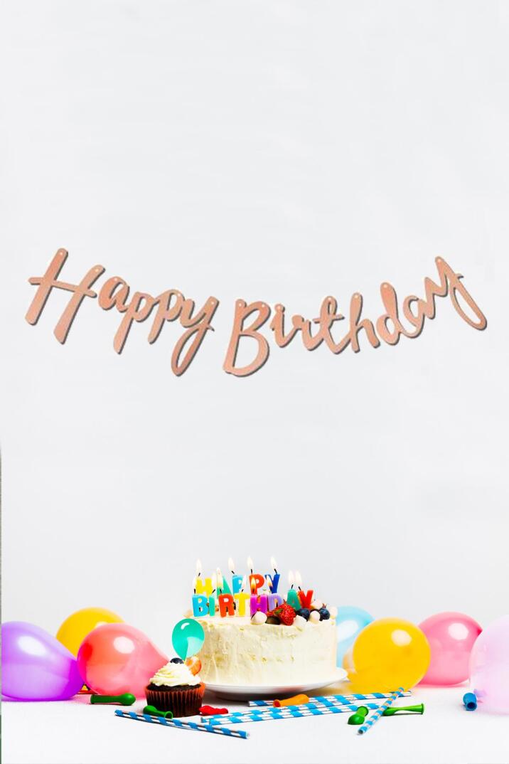 Happy Birthday Rose Gold Doğum Günü Banner Kaligrafi Banner Yazı Rose Gold - 1