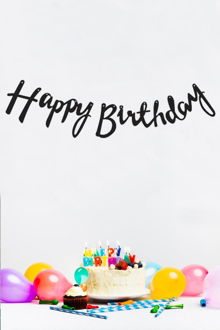 Happy Birthday Siyah Doğum Günü Süsleri Banner Kaligrafi Banner Yazı - 1