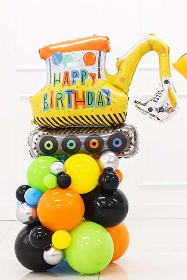 Happy Birthday Yazılı Büyük Kepçe Excavator Folyo Balon İnşaat Tema Ekskavatör Balon 100cm - 2