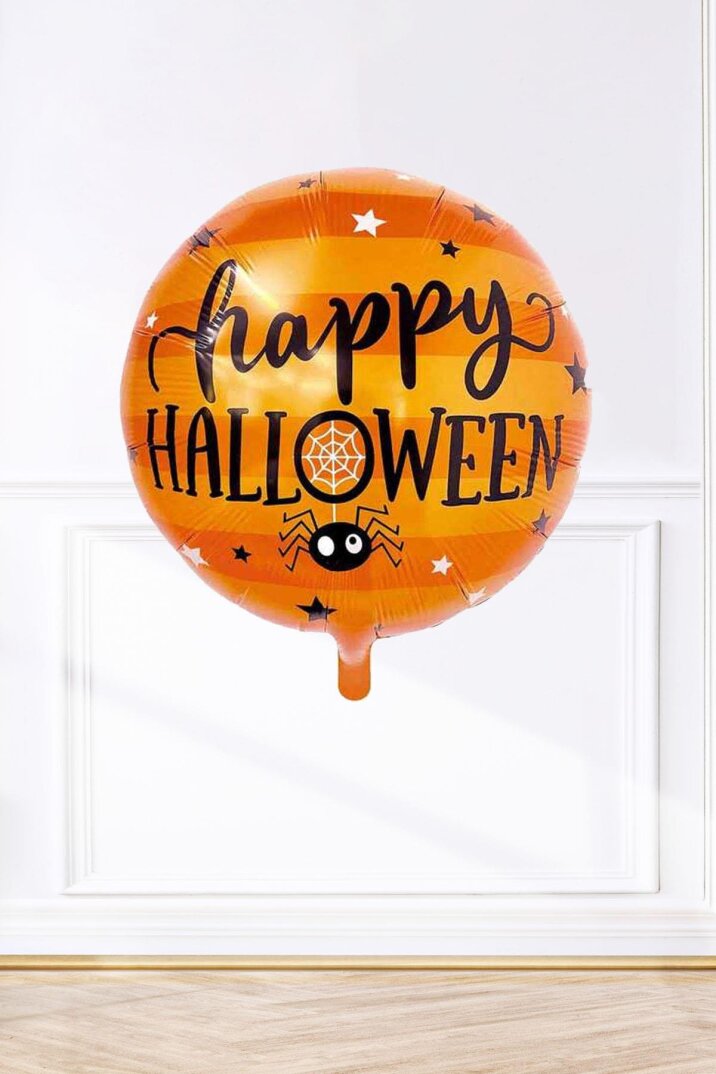 Happy Halloween Yuvarlak Turuncu Balon Cadılar Bayramı Konsept Yuvarlak Folyo Balon 45cm - 1