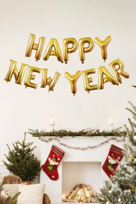 Happy New Year Balon Seti GOLD Yılbaşı Balonları 40cm Harfler - 1