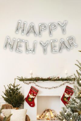 Happy New Year Balon Seti GÜMÜŞ Yılbaşı Balonları 40cm Harfler - 1