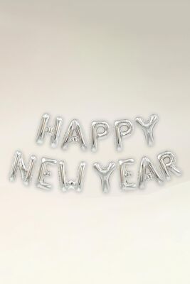 Happy New Year Balon Seti GÜMÜŞ Yılbaşı Balonları 40cm Harfler - 2