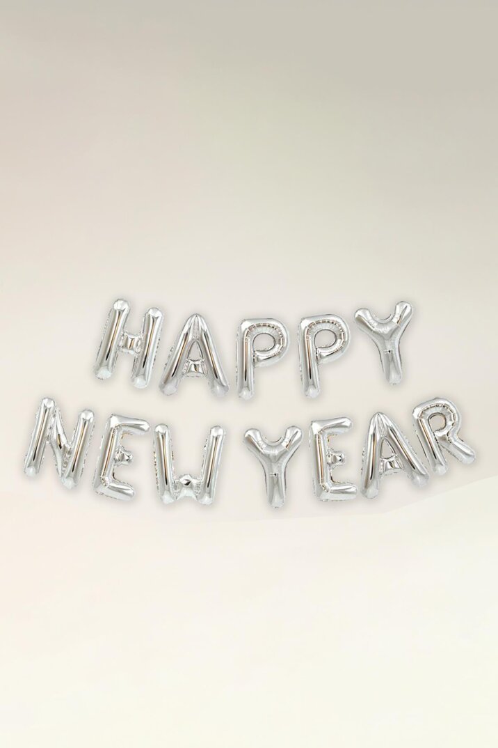 Happy New Year Balon Seti GÜMÜŞ Yılbaşı Balonları 40cm Harfler - 2