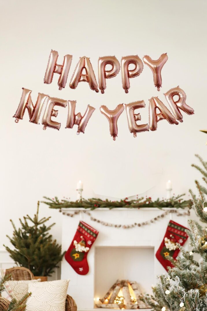 Happy New Year Balon Seti ROSE GOLD Yılbaşı Balonları 40cm Harfler - 1