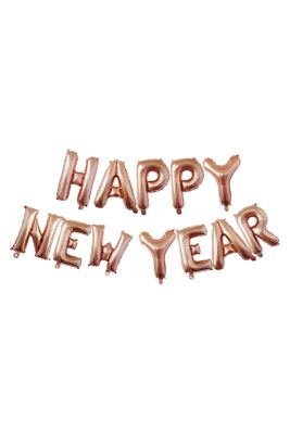 Happy New Year Balon Seti ROSE GOLD Yılbaşı Balonları 40cm Harfler - 2