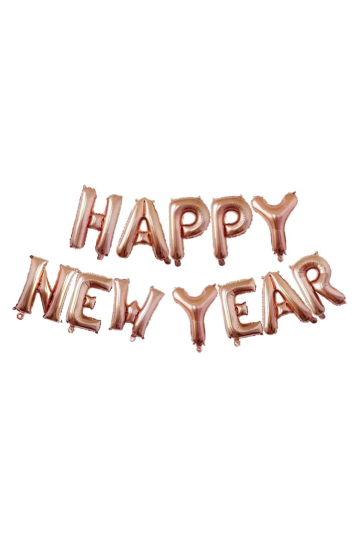 Happy New Year Balon Seti ROSE GOLD Yılbaşı Balonları 40cm Harfler - 2