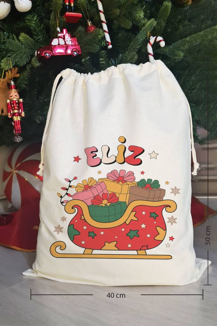 Hediye Dolu Kızak İsme Özel Yılbaşı Hediye Kesesi - 1