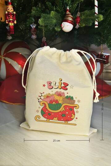 Hediye Dolu Kızak İsme Özel Yılbaşı Hediye Kesesi - 3