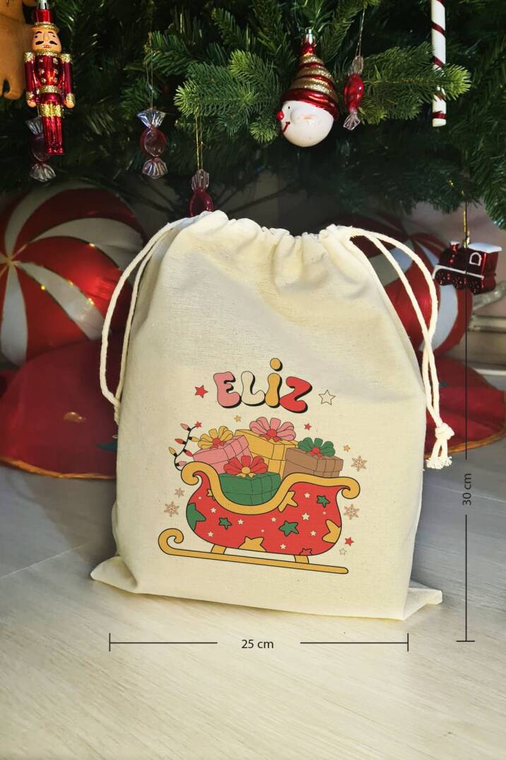 Hediye Dolu Kızak İsme Özel Yılbaşı Hediye Kesesi - 3