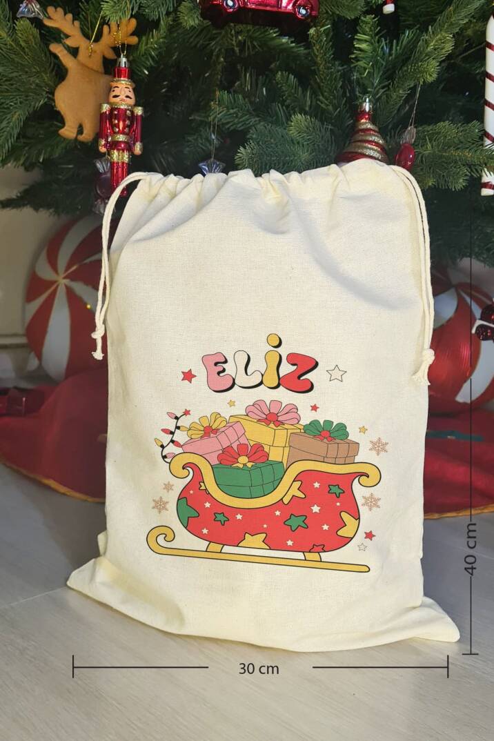 Hediye Dolu Kızak İsme Özel Yılbaşı Hediye Kesesi - 4