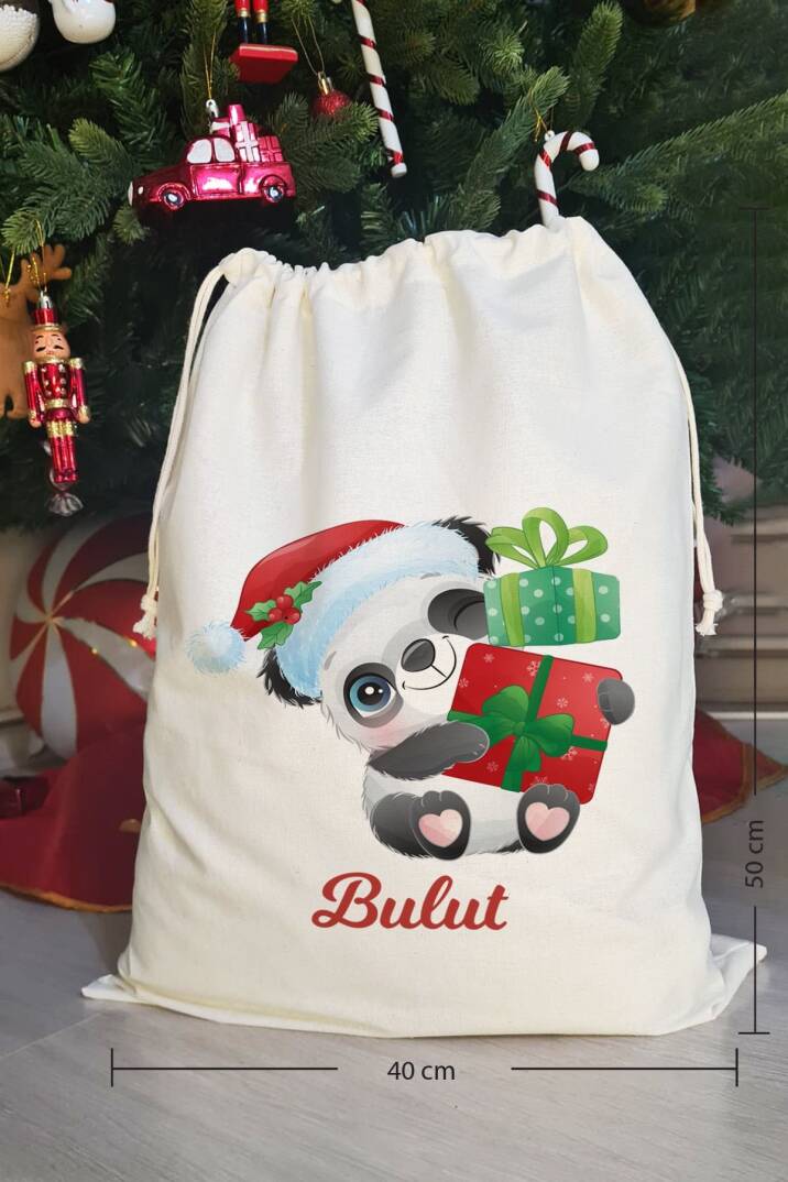 Hediye Dolu Panda İsme Özel Yılbaşı Hediye Kesesi - 1