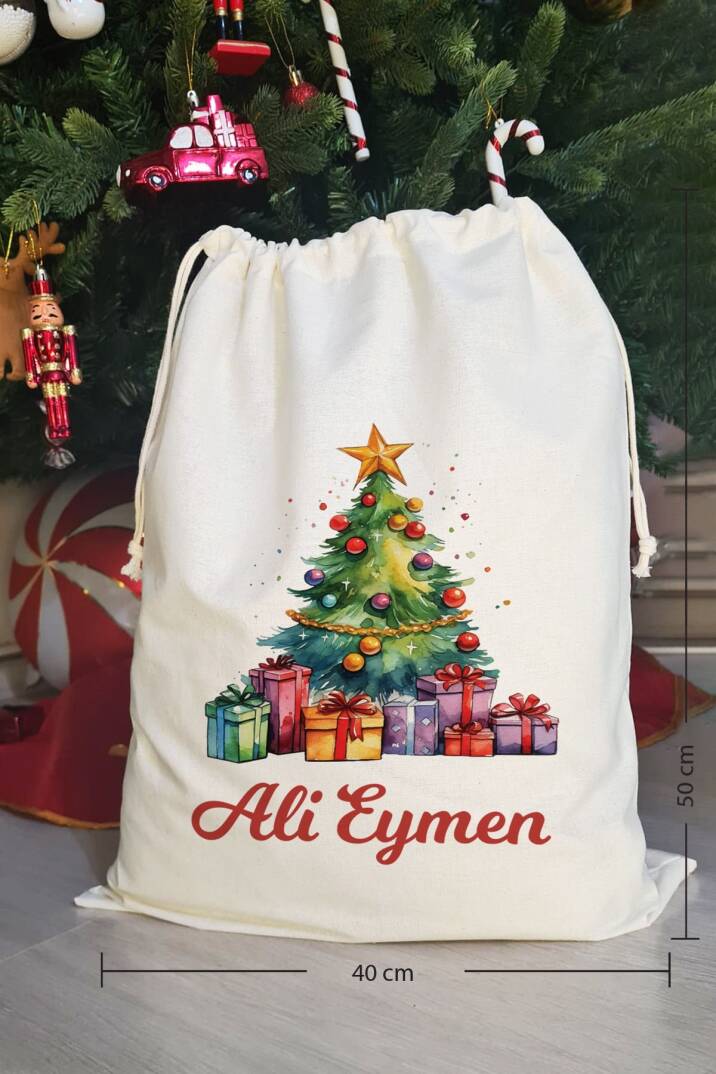 Hediye Dolu Yılbaşı Ağacı İsme Özel Yılbaşı Hediye Kesesi - 1