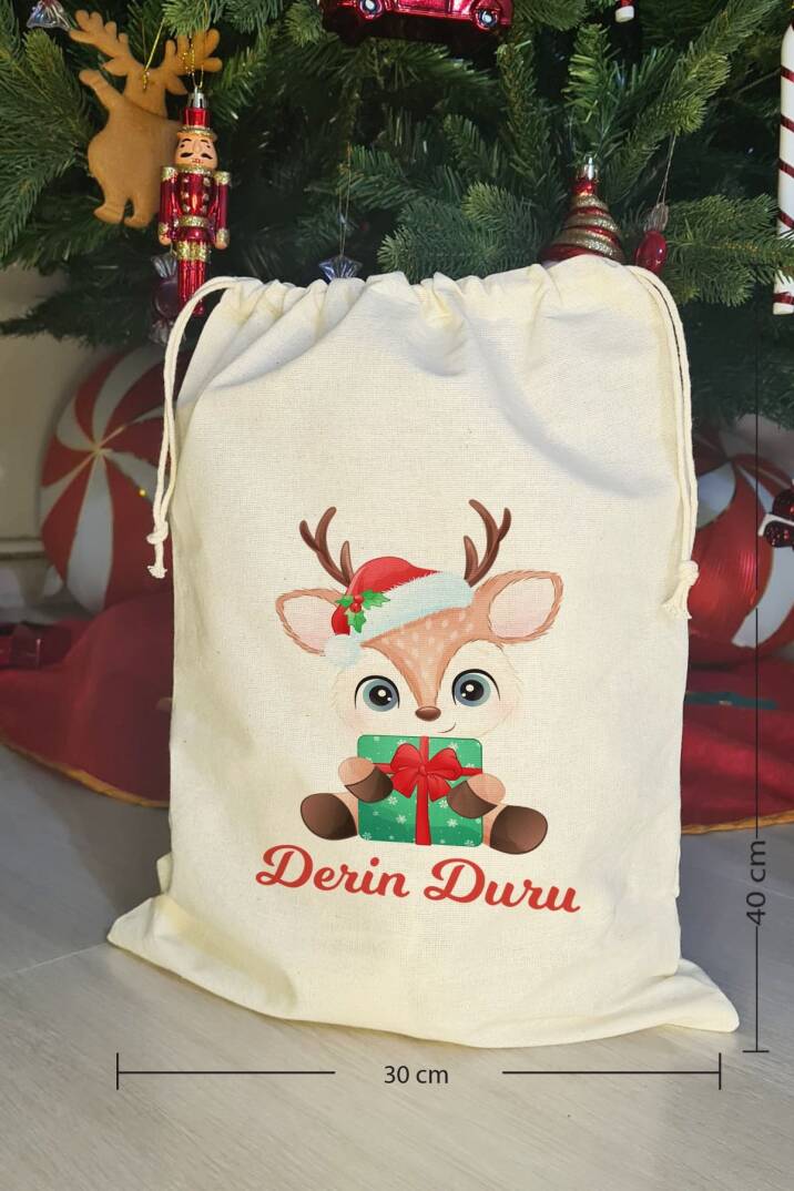 Hediye Dolu Zürafa İsme Özel Yılbaşı Hediye Kesesi - 1