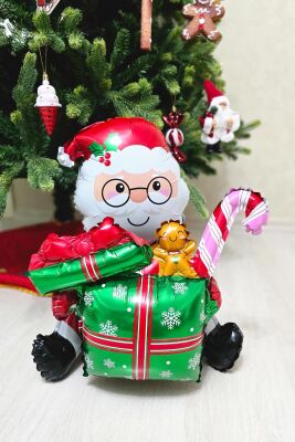 Hediye Paketi Tutan Noel Baba Folyo balon Oturan Noel Baba Yılbaşı Balonu - 2