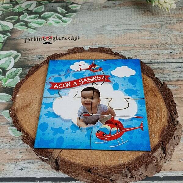 Helikopter Konsept Ahşap Puzzle Magnet - 1