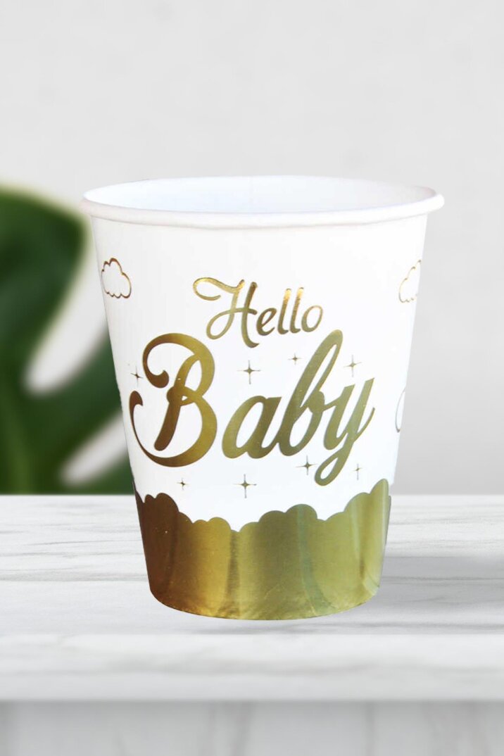 Hello Baby Gold Varak Karton Bardak 8oz 6lı - 1