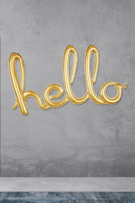 Hello Yazılı El Yazısı Şekilli Folyo Balon Gold - 1
