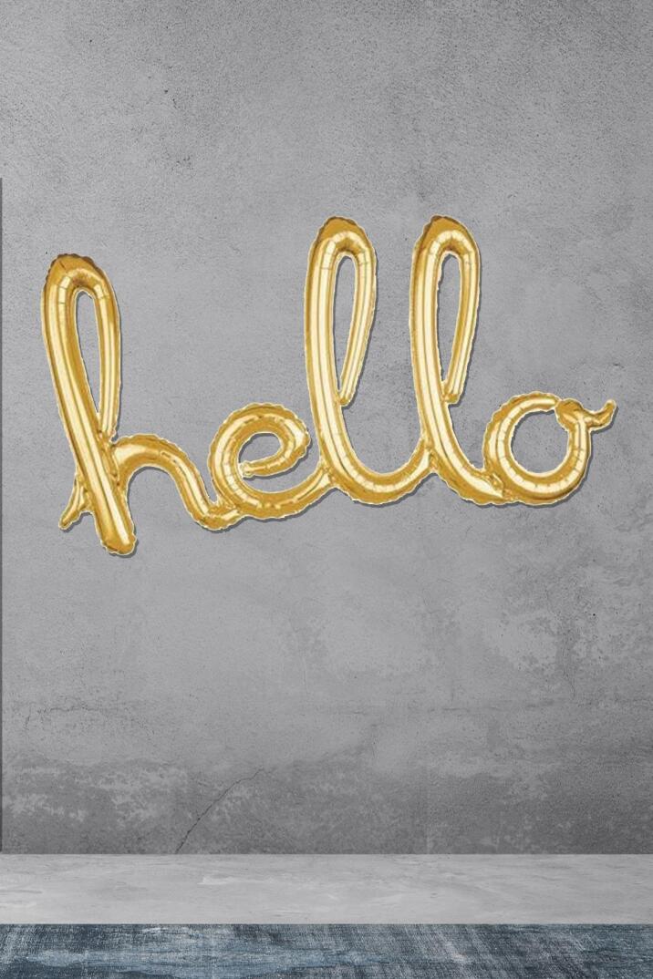 Hello Yazılı El Yazısı Şekilli Folyo Balon Gold - 1