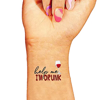 Help Me I'm Drunk Şarap Konsept Dövme