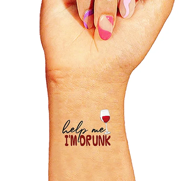 Help Me I'm Drunk Şarap Konsept Dövme - 1