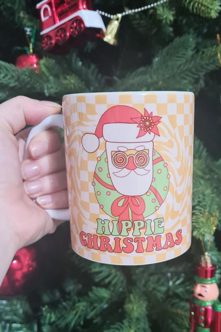 Hippie Christmas Retro Tasarım Yılbaşı Hediyesi Kupa Bardak - 1