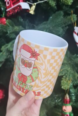 Hippie Christmas Retro Tasarım Yılbaşı Hediyesi Kupa Bardak - 3