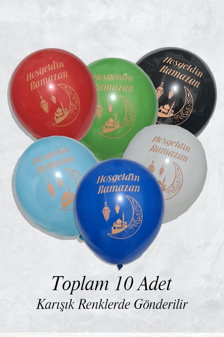 Hoşgeldin Ramazan Baskılı Balonlar Ramazan Süsleri 10 lu Balon Paketi - 1