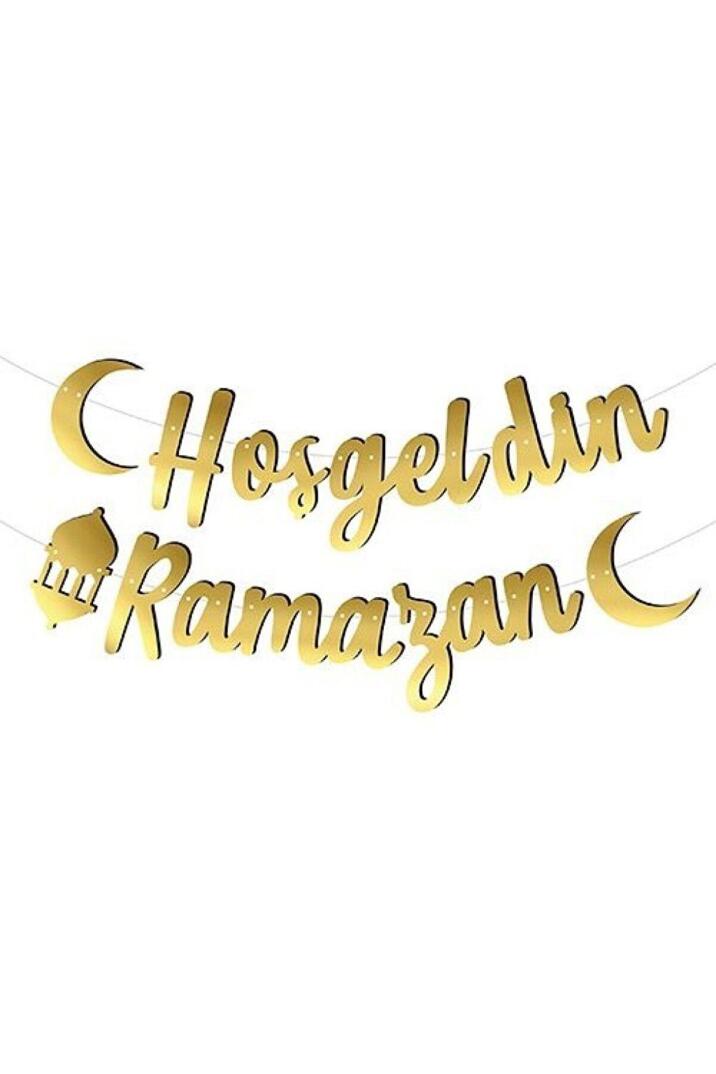 Hoşgeldin Ramazan Kaligrafi Banner Gold Renkli İpe Dizili Altın Ramazan Süsü - 1