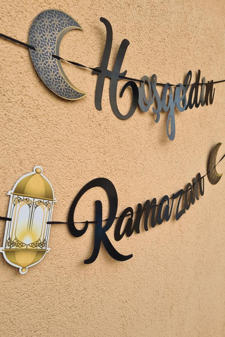 Hoşgeldin Ramazan Lacivert Kaligrafi Banner İpe Dizili Ramazan Süsü - 2