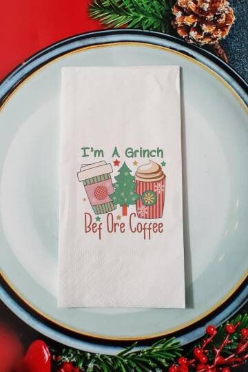 I am a Grinch Before a Coffee Yazılı Yılbaşı - Yeni Yıl Sunum Peçetesi
