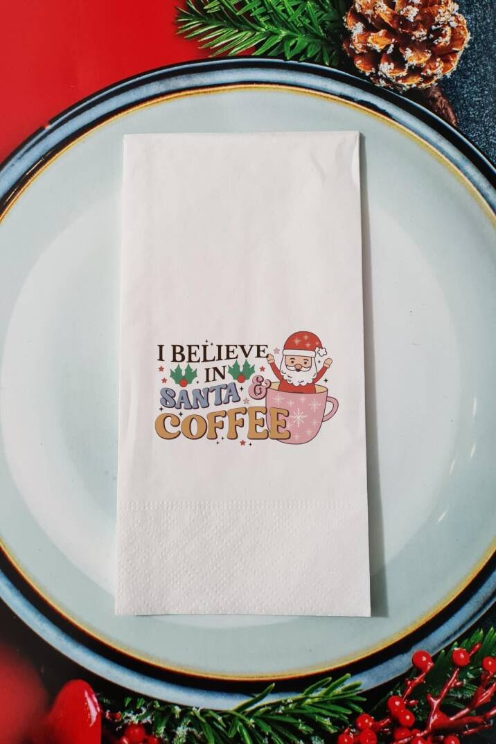 I Believe In Santa and Coffee Yazılı Yeni Yıl Sunum Peçetesi - 1