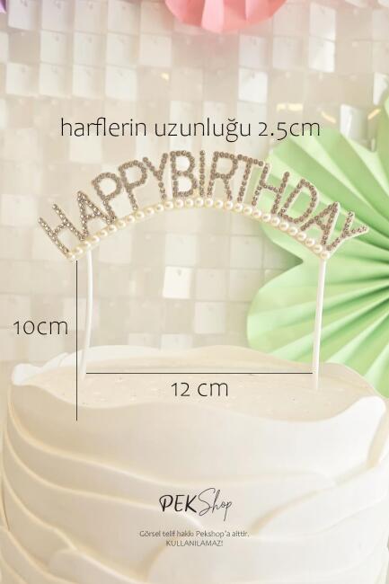 İncili Happy Birthday Yazılı Pasta Süsü - 2