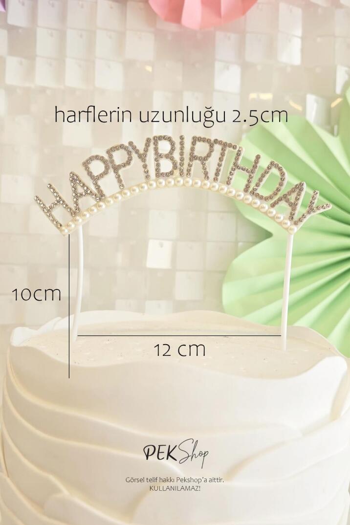 İncili Happy Birthday Yazılı Pasta Süsü - 2