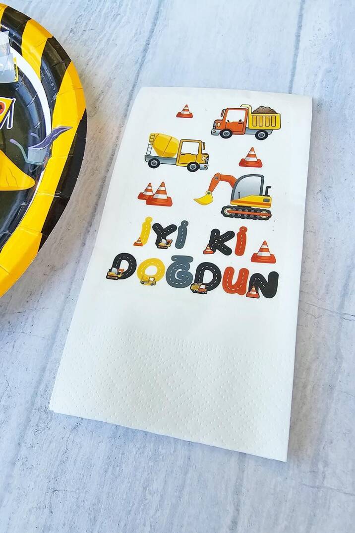 İnşaat Konsept Baskılı Doğum Günü Peçetesi 20li - 2