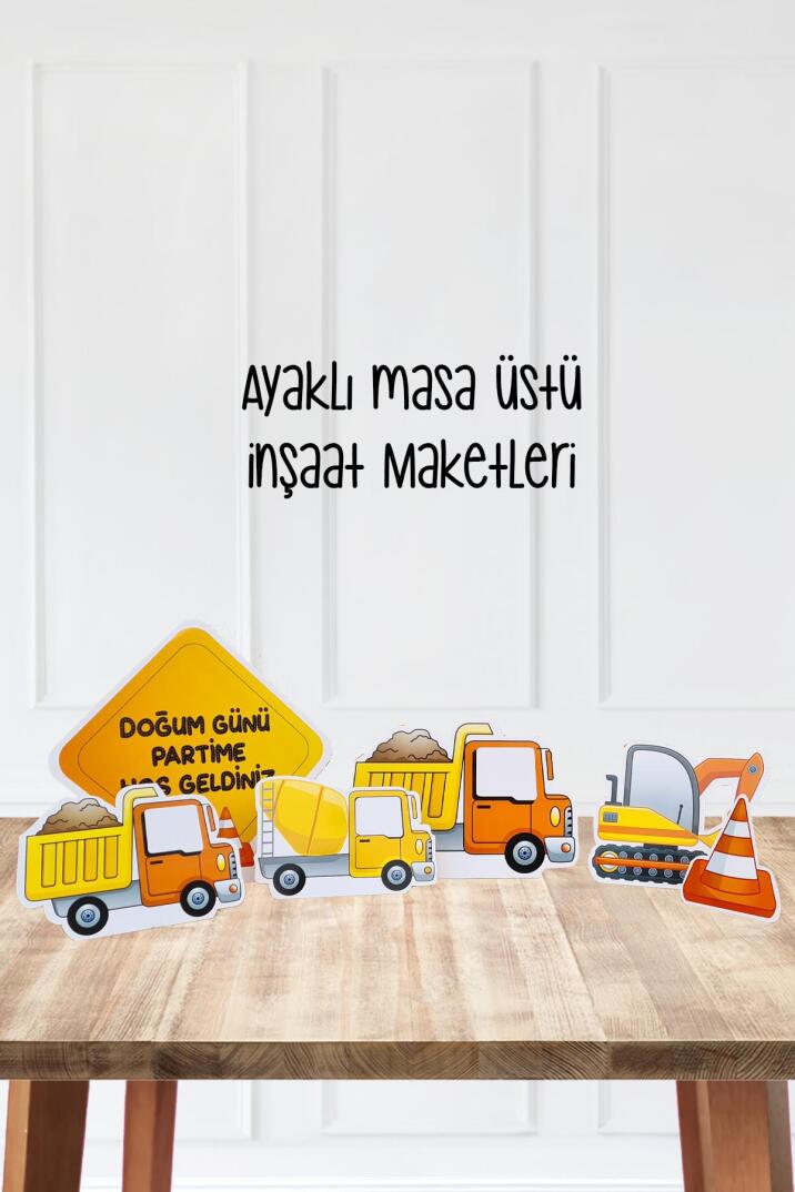 İnşaat Konsept Doğum Günü Ayaklı Pano Seti Doğum Günü Masa Üstü Panolar - 1