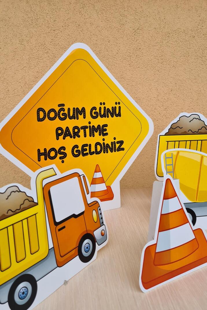 İnşaat Konsept Doğum Günü Ayaklı Pano Seti Doğum Günü Masa Üstü Panolar - 2