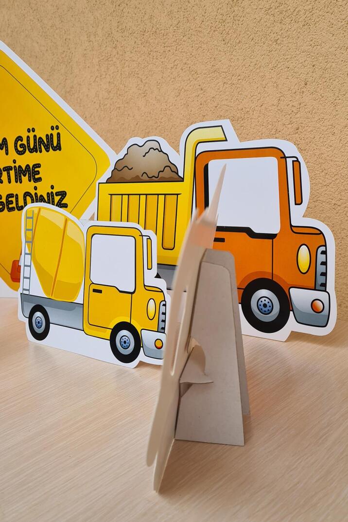 İnşaat Konsept Doğum Günü Ayaklı Pano Seti Doğum Günü Masa Üstü Panolar - 4