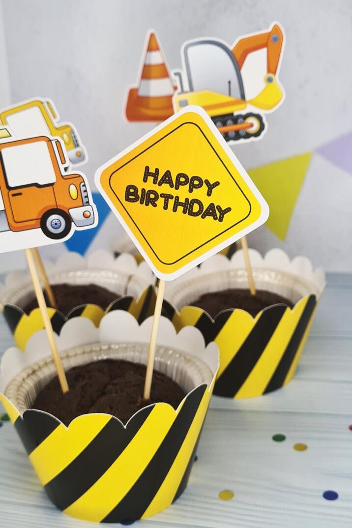 İnşaat Konsept Kürdan Süsleri Cupcake Süsleri Lüks Büyük Boy 10lu Paket - 2