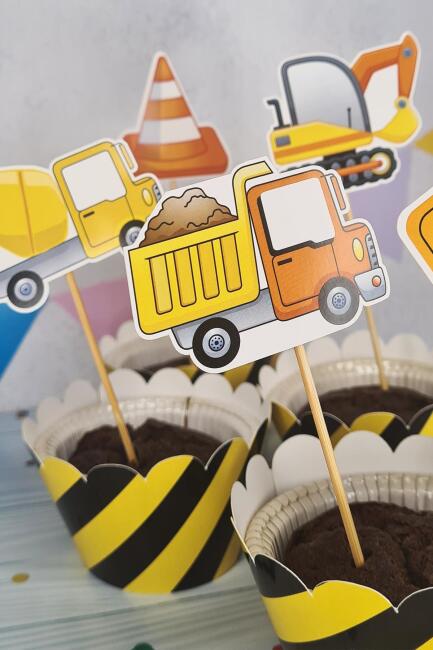 İnşaat Konsept Kürdan Süsleri Cupcake Süsleri Lüks Büyük Boy 10lu Paket - 3