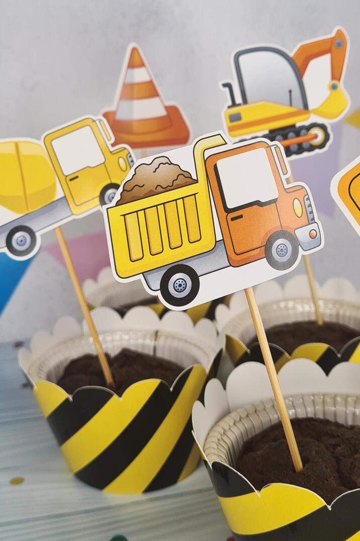 İnşaat Konsept Kürdan Süsleri Cupcake Süsleri Lüks Büyük Boy 10lu Paket - 3
